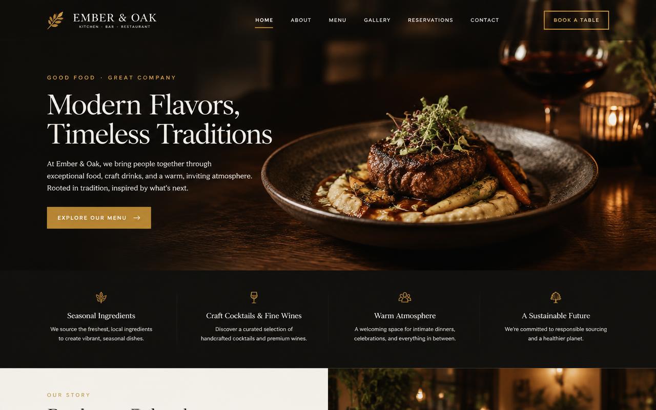 Screenshot of the Ember & Oak website